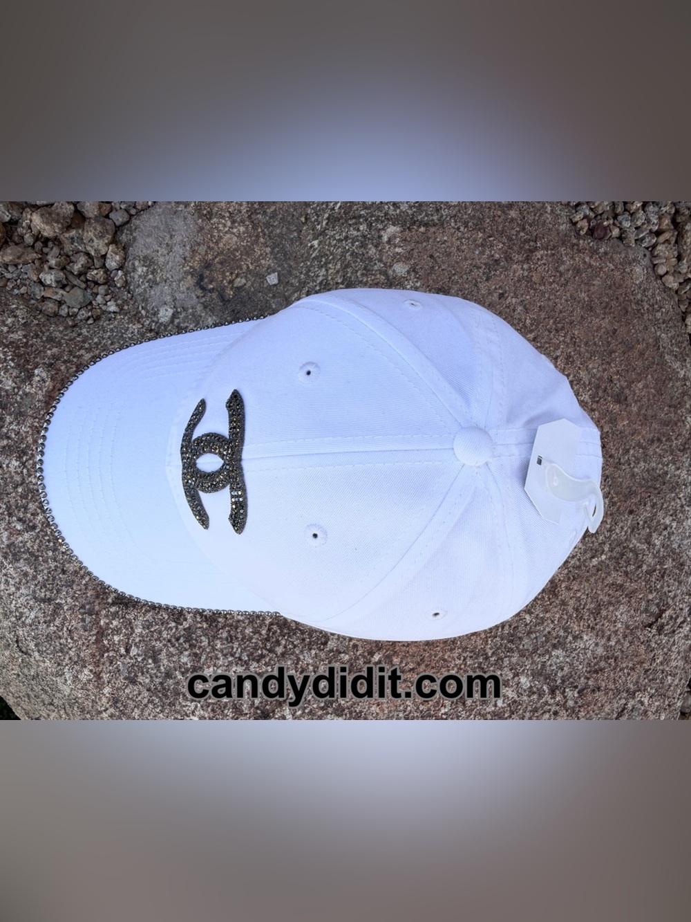 Stylish White Handmade Crystal-Embellished Baseball Cap with Interlocking Logo - Picture 10 of 11